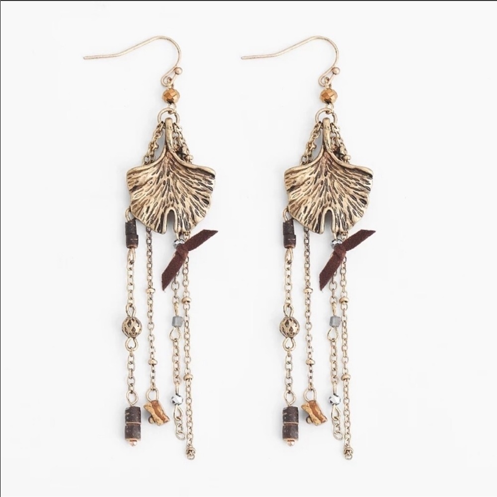 Gingko Leaf Dangle Earrings Jasper Stone